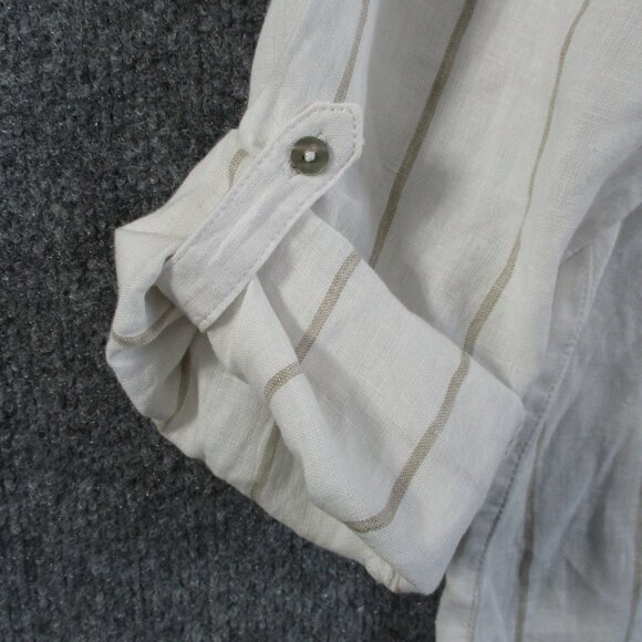Sigrid Olsen Shirt Women L White Linen Roll Tab Button Down Casual Costal Preppy - Picture 8 of 13